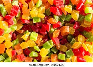 An Assorted Selection Of Various Coloured Dried Pineapple Chunks And Pieces