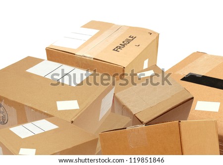 Assorted shopping boxes on white