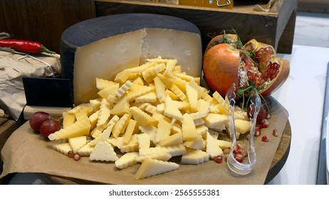 assorted sliced cheese on the table