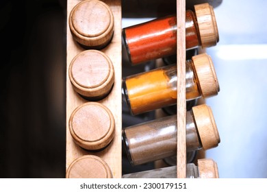 "Assorted Spice Jars in Beautiful Array."