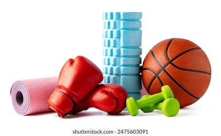 Assorted sports equipment isolated on white background - Powered by Shutterstock