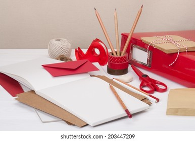 Assorted Stationery Items On Desk