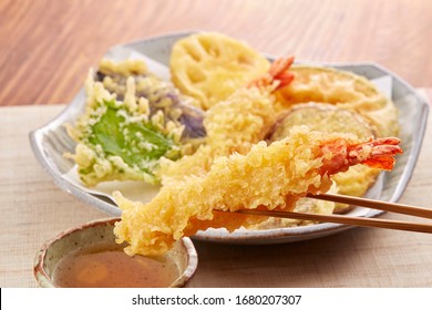 Assorted tempura on plate is Japanese most one of famous food