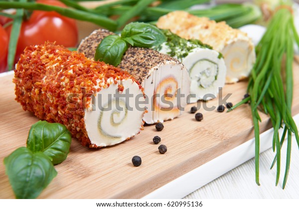 Assorted Types Cottage Cheese Colorful Stuffing Stock Photo Edit