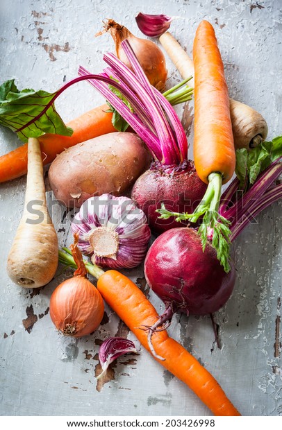 Assorted types of root\
vegetables