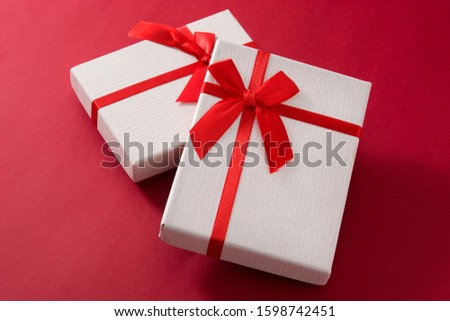 Similar – Image, Stock Photo White gift box on red background