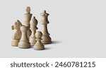 Assorted wooden White chess pieces and blank copy space