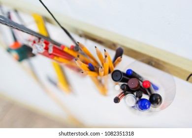 Assorted work tools in carpenter studio