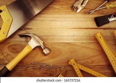 Assorted Work Tools On Wood