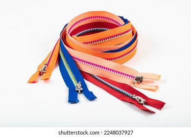Assorted YKK Nylon Zippers. The Hottest Colors of The Season-Great for Sewing Craft Projects. Bright zipper of different colors and variants in the textile industry.