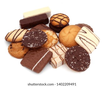Assortment of biscuits isolated on white background