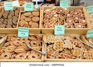 Assortment of biscuits on a market stall