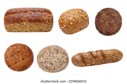 Assortment Of Cereal Baked Goods Isolated On White Background, Healthy Food