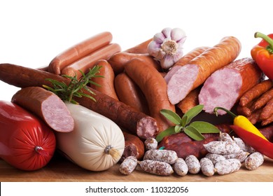 Assortment Of Cold Meats, Variety Of Processed Cold Meat Products.