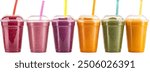 Assortment of Colorful Smoothies in Plastic Cups