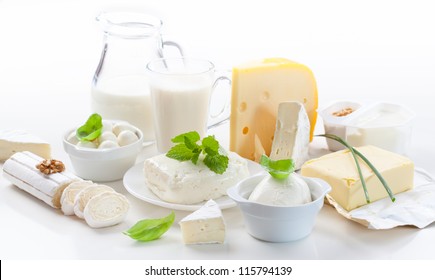 Assortment Of Dairy Products On White Background