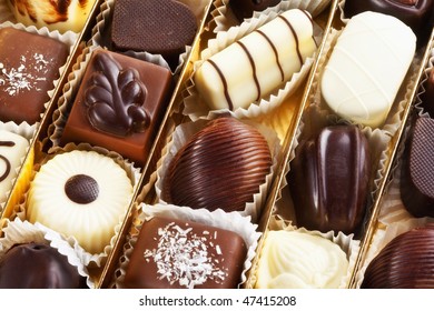 Assortment Of Delicious Dark Chocolate Belgian Pralines