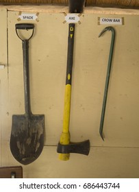 An Assortment Of Emergency Tools Hanging At A Bush Landing Strip, Botswana