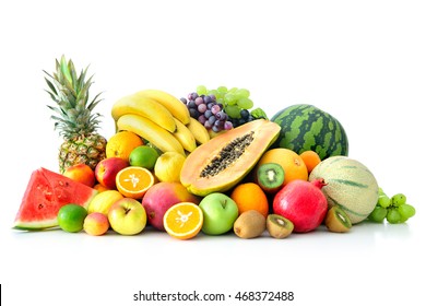 Assortment of exotic fruits isolated on white - Shutterstock ID 468372488