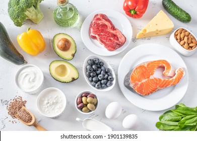 Assortment of foods for ketogenic diet flat lay