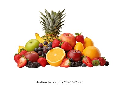 An assortment of fresh fruits, including berries, citrus, and grapes, arranged neatly against isolated - Powered by Shutterstock