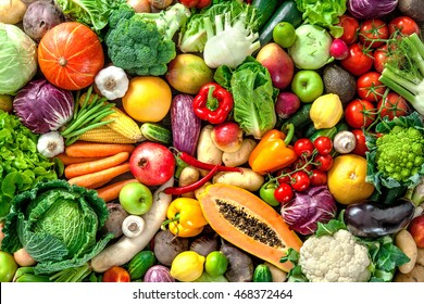 Assortment of  fresh fruits and vegetables - Shutterstock ID 468372464