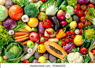 Assortment of  fresh fruits and vegetables - Shutterstock ID 553662235