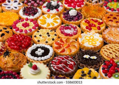 Assortment Of Fruit Pie In Rows.