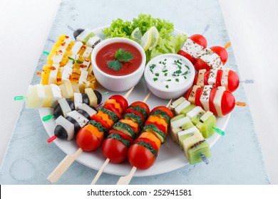 Assortment Of Fruit And Vegetable Appetizer With Dips