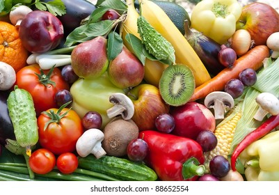 Assortment  from fruits and vegatables, close up - Shutterstock ID 88652554