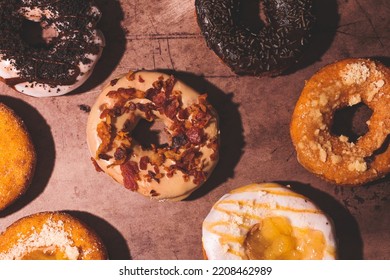 Assortment Of Gourmet Donuts From Above