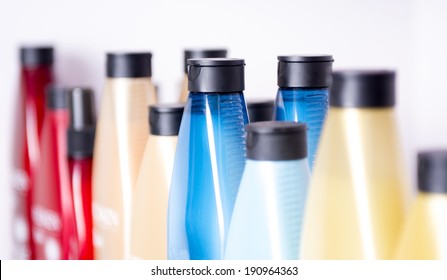 Assortment Of Hair Related Products In Bottles In Hair Salon