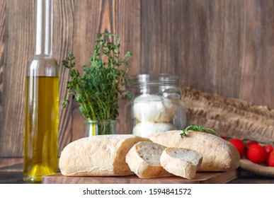 Assortment of Italian food on wooden background - Shutterstock ID 1594841572