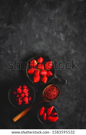 Similar – Foto Bild Hintergrund mit frische Erdbeeren und Marmeladengläser