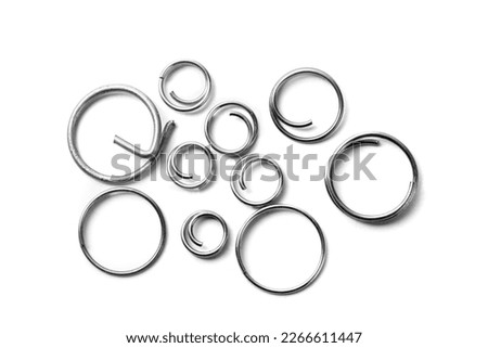 An assortment of split rings to secure clevis pins, or to be used as key rings