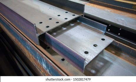 Assortment Steel Profiles In Steel Fabrication Shop