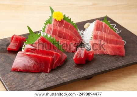 Assortment of three types of tuna sashimi