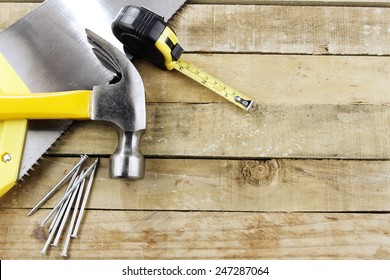 Assortment Of Tools On Wood