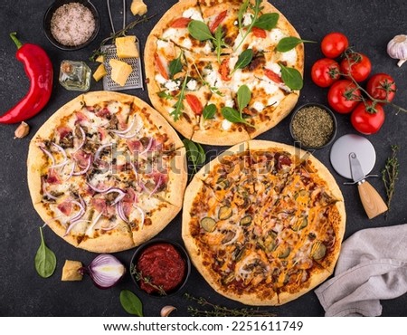 Assortment of various types of Italian pizza