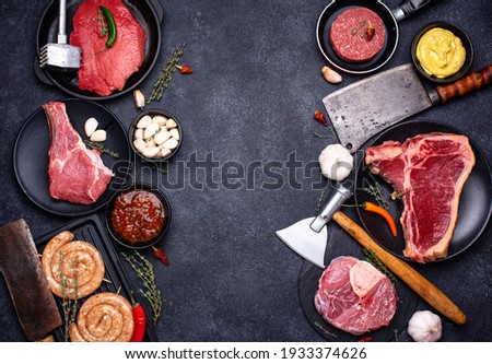Assortment of various types of meat. Beef, lamb, veal, mutton and chicken