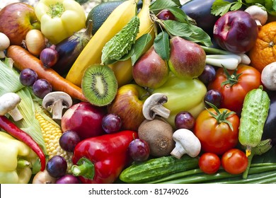 Assortment  from vegetables and fruits isolated on white - Shutterstock ID 81749026