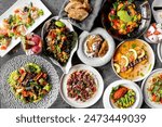 Assortment of vibrant, gourmet dishes showcasing culinary artistry, suitable for stock photography