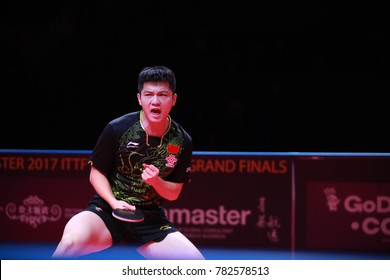 Astana, KAZAKHSTAN, Dec 17 2017 : FAN Zhendong From China Beat Dimitrij Ovtcharov From Germany 11-7, 11-9, 11-7, 12-10 In The Final Of The 2017 ITTF World Tour Grand Finals.