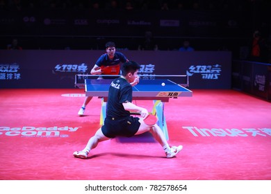 Astana, KAZAKHSTAN, Dec 17 2017 : FAN Zhendong From China Beat Dimitrij Ovtcharov From Germany 11-7, 11-9, 11-7, 12-10 In The Final Of The 2017 ITTF World Tour Grand Finals.