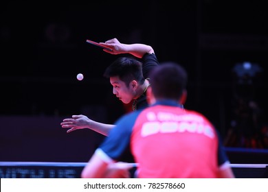 Astana, KAZAKHSTAN, Dec 17 2017 : FAN Zhendong From China Beat Dimitrij Ovtcharov From Germany 11-7, 11-9, 11-7, 12-10 In The Final Of The 2017 ITTF World Tour Grand Finals.