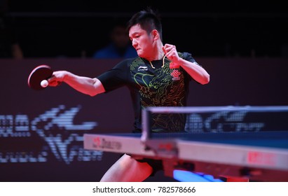 Astana, KAZAKHSTAN, Dec 17 2017 : FAN Zhendong From China Beat Dimitrij Ovtcharov From Germany 11-7, 11-9, 11-7, 12-10 In The Final Of The 2017 ITTF World Tour Grand Finals.