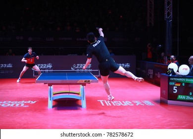 Astana, KAZAKHSTAN, Dec 17 2017 : FAN Zhendong From China Beat Dimitrij Ovtcharov From Germany 11-7, 11-9, 11-7, 12-10 In The Final Of The 2017 ITTF World Tour Grand Finals.