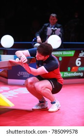 Astana, KAZAKHSTAN, Dec 17 2017 : Dimitrij Ovtcharov From Germany Loose Against FAN Zhendong From China  11-7, 11-9, 11-7, 12-10 In The Final Of The 2017 ITTF World Tour Grand Finals.