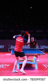 Astana, KAZAKHSTAN, Dec 17 2017 : Dimitrij Ovtcharov From Germany Loose Against FAN Zhendong From China  11-7, 11-9, 11-7, 12-10 In The Final Of The 2017 ITTF World Tour Grand Finals.