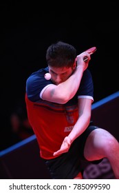 Astana, KAZAKHSTAN, Dec 17 2017 : Dimitrij Ovtcharov From Germany Loose Against FAN Zhendong From China  11-7, 11-9, 11-7, 12-10 In The Final Of The 2017 ITTF World Tour Grand Finals.